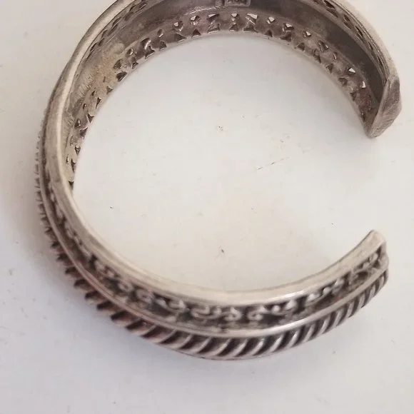 Vintage Boho Chic Ornate Silver Cuff Mexican bracelet - Picture 2 of 4